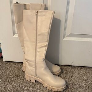 Sugar Cream Over-the-Knee Lug Sole Boots